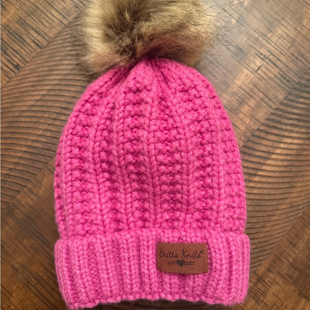 Britt’s Knits Pink Pom-Pom Beanie for kids